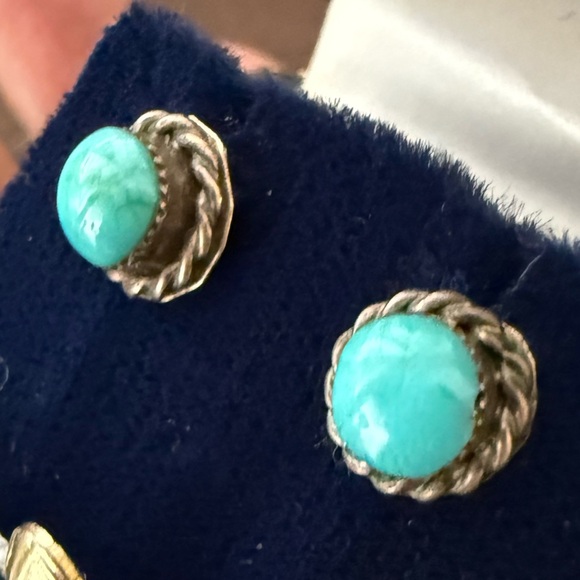Natural Arizona Turquoise Solid Sterling Silver Stud Earrings - Picture 7 of 9